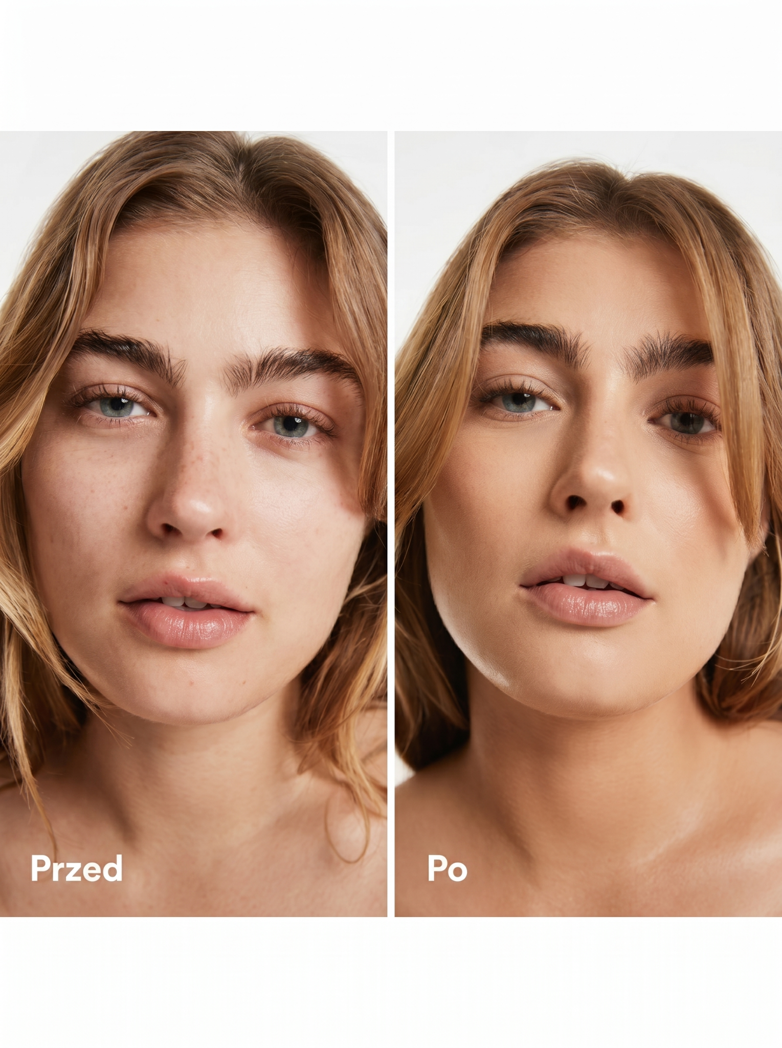 Efekt przed i po u młodszej modelki